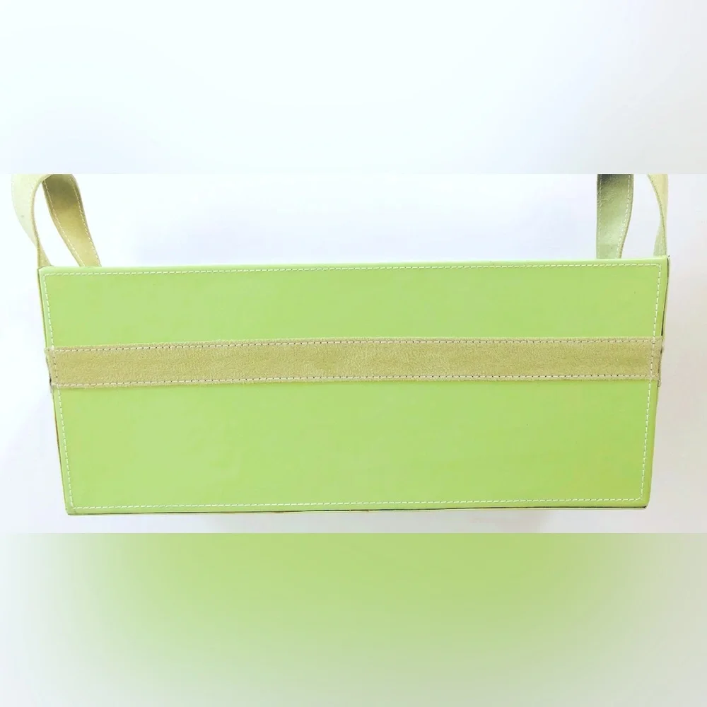 Apple green multipurpose Storage tote Top stitched faux suede trim 15 x 6 x 6